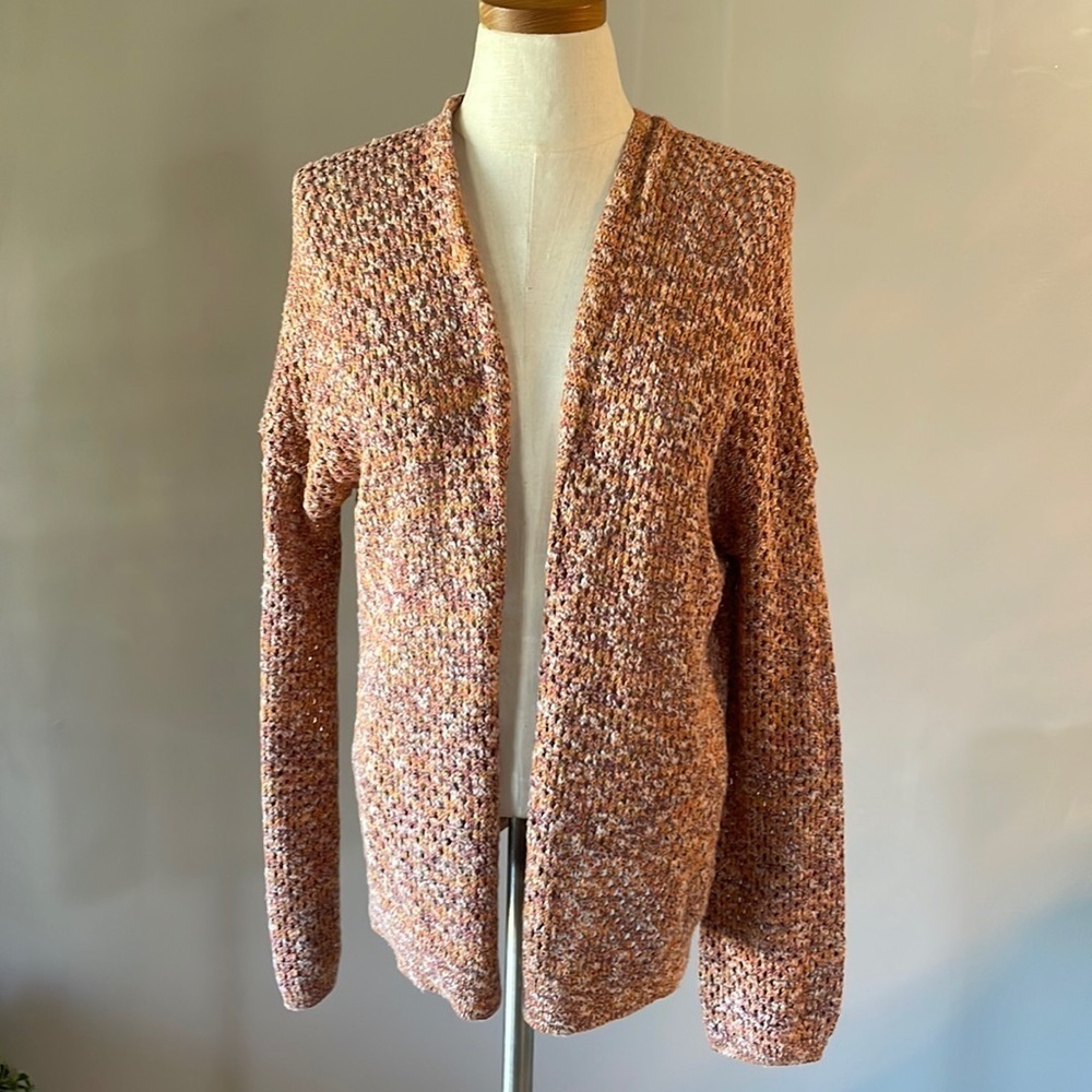NWT Express womenβs open knit cardigan drop shoulder cut out orange pink fall Sm